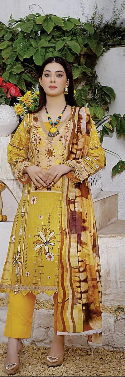 Amber Glow: Unstitched 3-piece Printed Lawn Suit