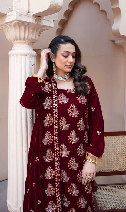 Noor-e-Anjum : Unstitched 3-Piece Velvet Suit DS5