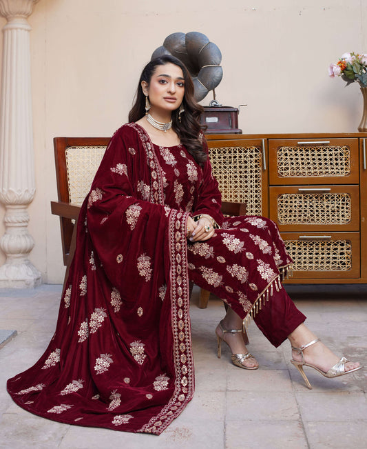 Shan-e-Shab : Unstitched 3-Piece Velvet Suit DS6