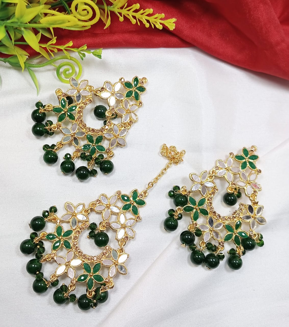 Farshi Kundan Tikka Earrings - JS2 Green