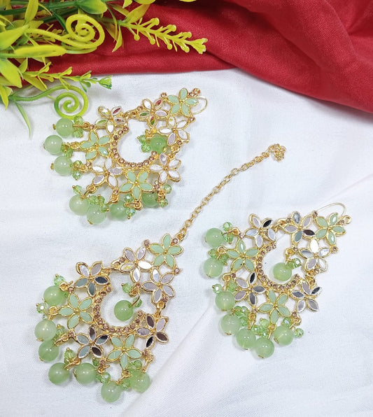 Farshi Kundan Tikka Earrings - JS5 Pistachio