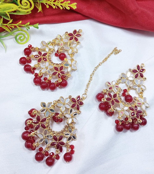 Farshi Kundan Tikka Earrings - JS1 Red