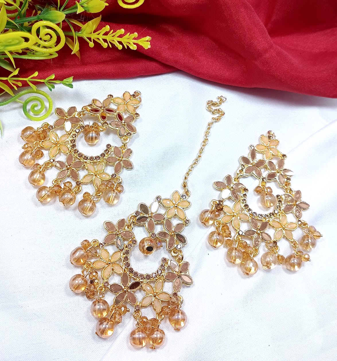 Farshi Kundan Tikka Earrings - JS6 Golden Beige