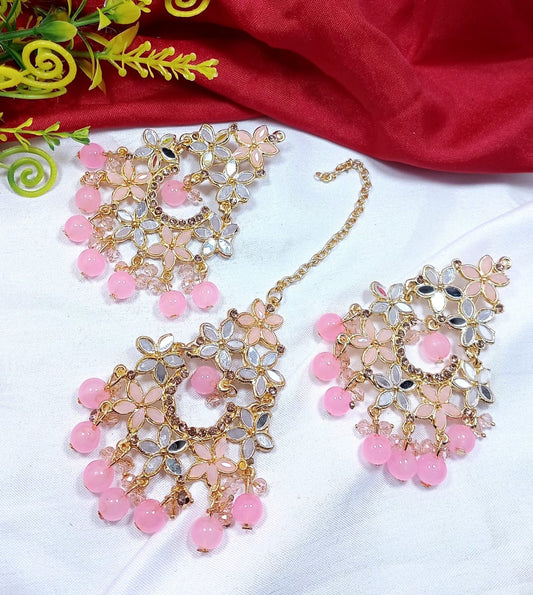 Farshi Kundan Tikka Earrings - JS8 Persian Pink