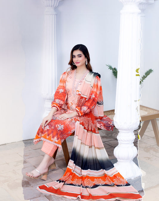 Sunehri Ghazal: Digital Embroidered Lawn Suit ZLP/SD9