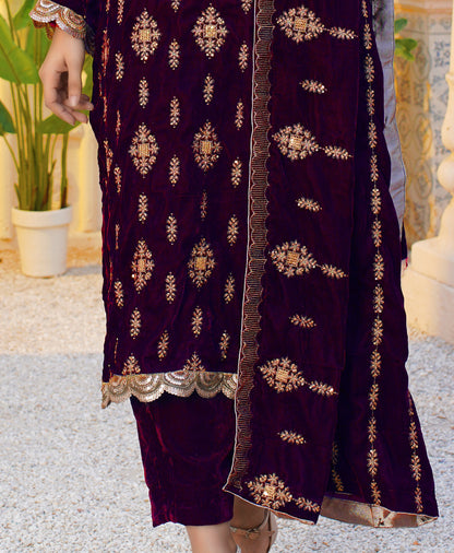 Zar-e-Anmol : Unstitched 3-Piece Velvet Suit DS2