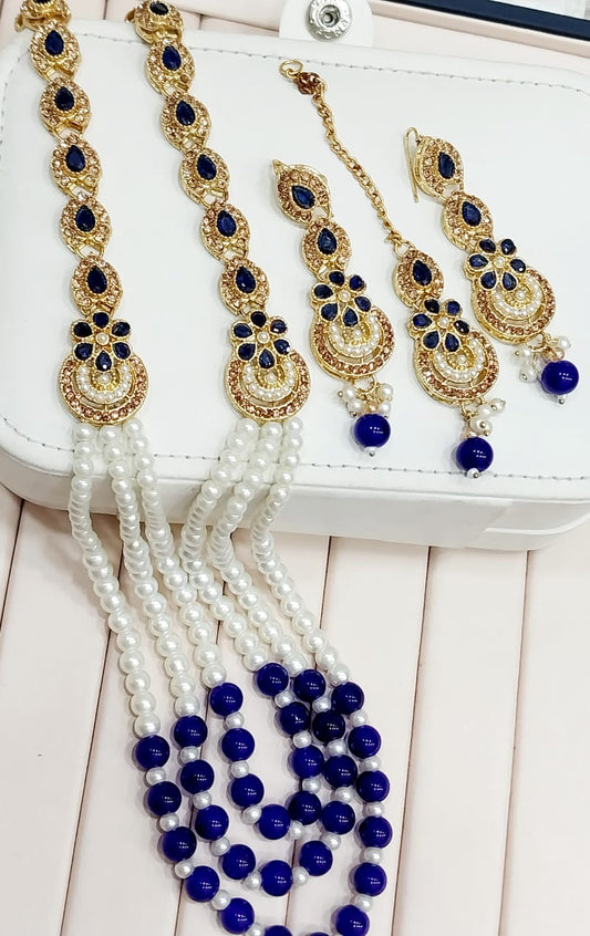 Mala set with bindi and earnings - MS6 Blue