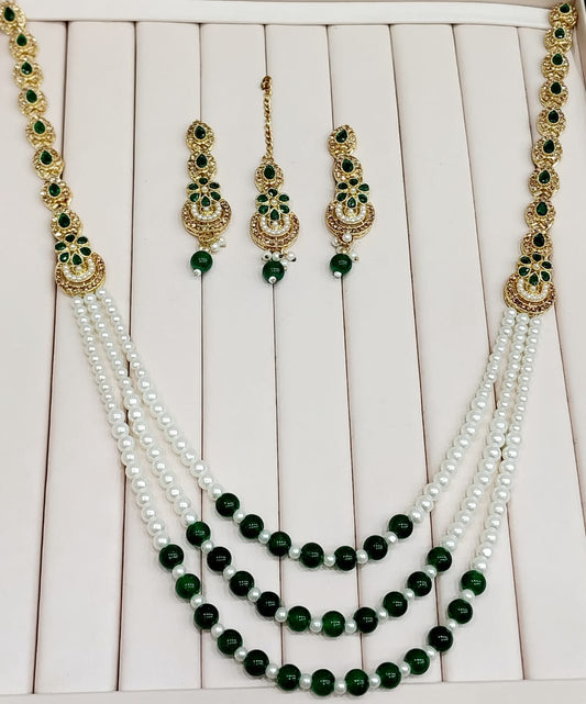 Mala set with bindi and earnings - MS2 Green