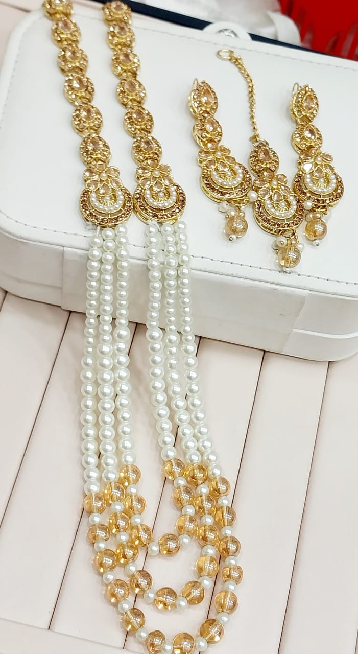 Mala set with bindi and earnings - MS7 Golden