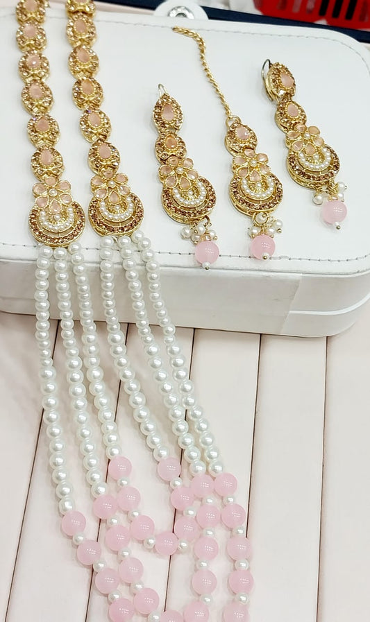 Mala set with bindi and earnings - MS5 Pink